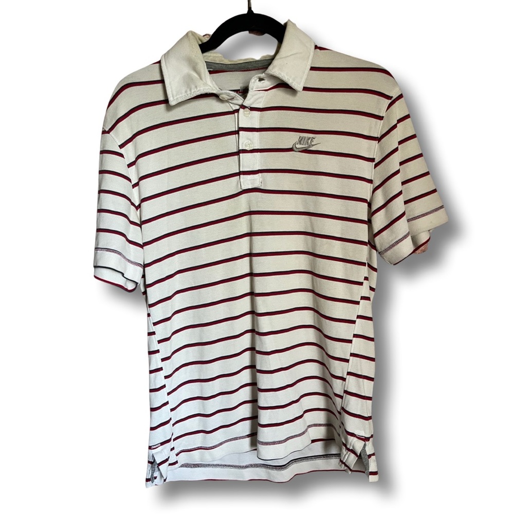 Nike Red and White Striped Polo